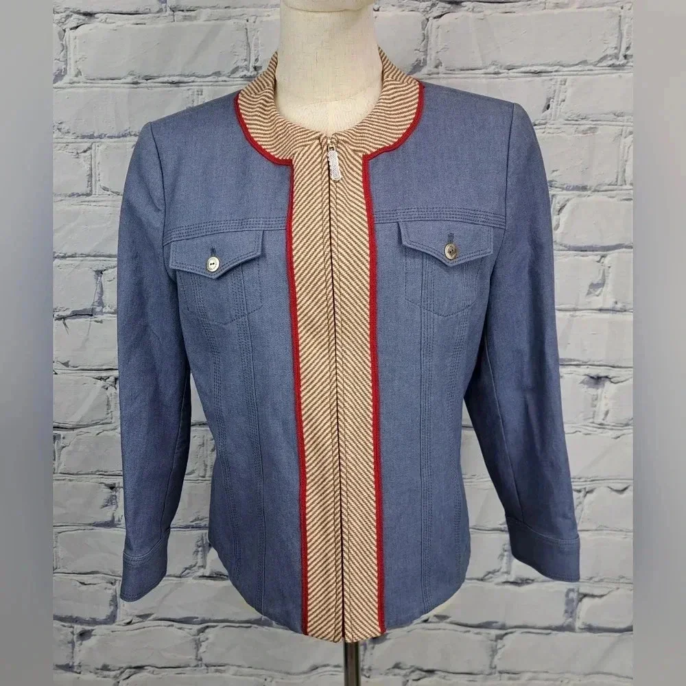 St John Sport Women's Full Zip Denim Jacket Stretch Multicolor Size Medium - Picture 1 of 16